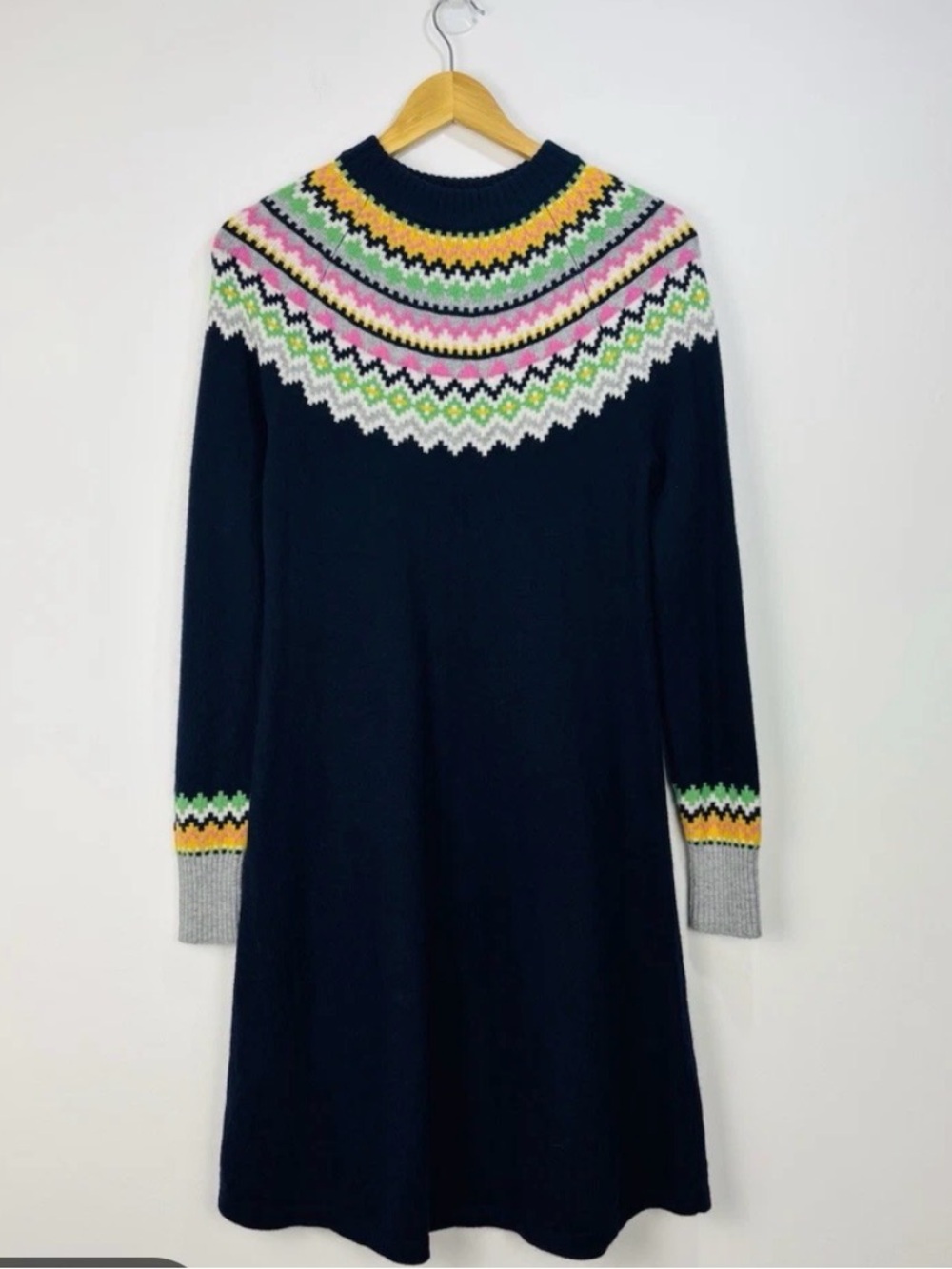 Boden Agnes Fair Isle Nordic Alpaca Wool Sweater Dress Navy Size 6 - Picture 2 of 4